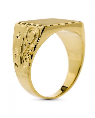 Sello oro amarillo 18k caballero macizo grabado 15x14mm
