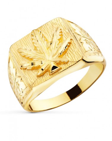Sello oro 18k hoja marihuana grabada 15x14mm
