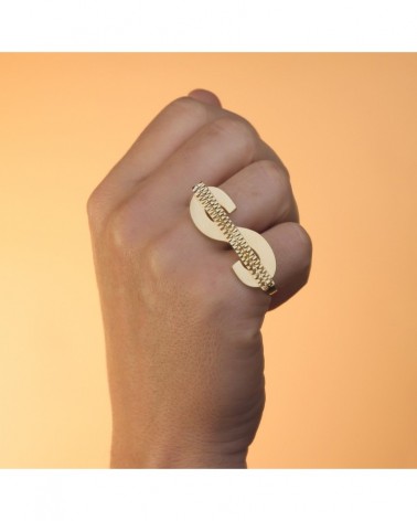 Sello oro 18k amarillo símbolo dólar tallado 50x17mm
