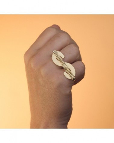Sello oro 18k amarillo símbolo dólar tallado 50x17mm