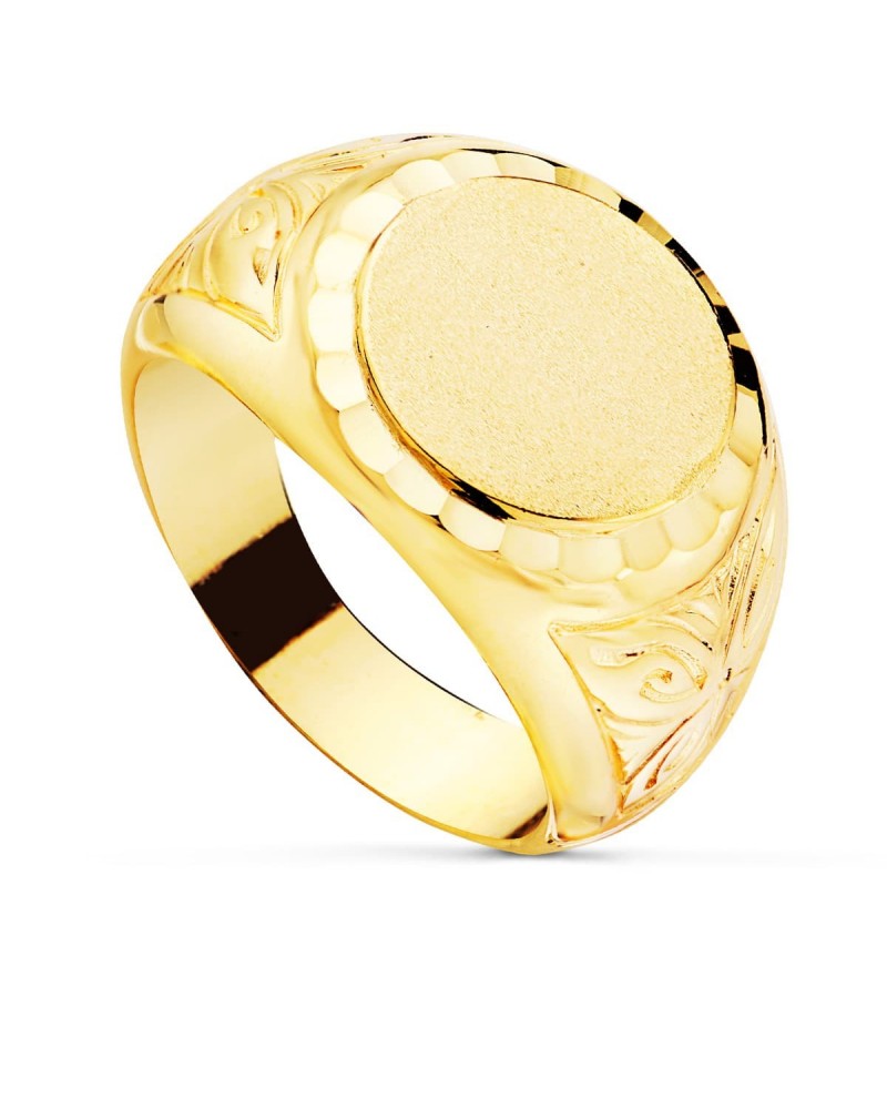Sello oro 18k caballero redondo grabado 14mm