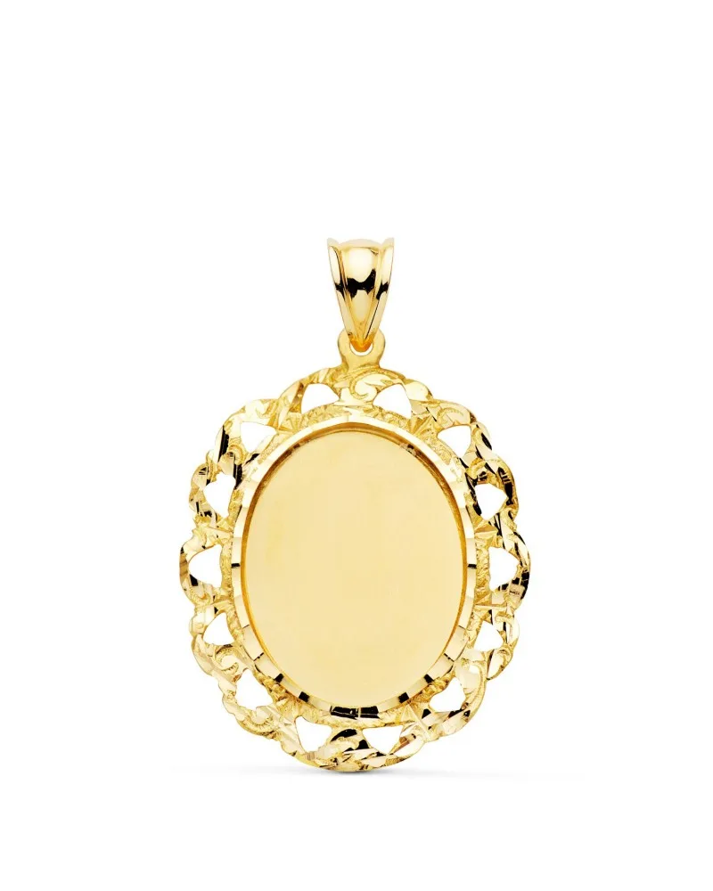 Placa oro 18k amarillo filigrana tallado 33x25mm