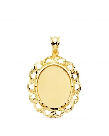 Placa oro 18k amarillo filigrana tallado 33x25mm
