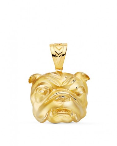 Colgante oro 18k cabeza bulldog inglés tallada 27x31mm