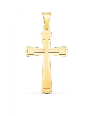 Cruz oro 18k amarillo sin cristo diseño geométrico 33x20mm