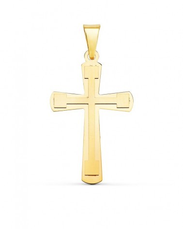 Cruz oro 18k amarillo sin cristo diseño geométrico 33x20mm