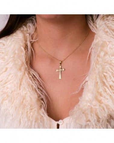 Cruz oro 18k amarillo sin cristo diseño geométrico 33x20mm