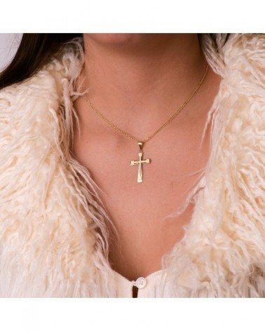 Cruz oro 18k amarillo sin cristo diseño geométrico 33x20mm