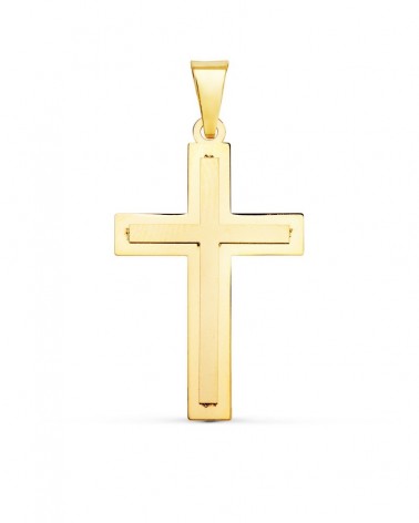 Cruz oro 18k amarillo sin cristo brillo mate 32x20mm