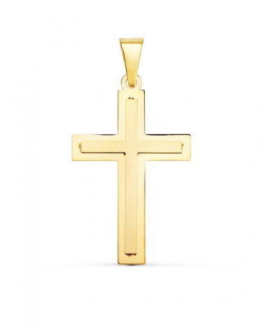 Cruz oro 18k amarillo sin cristo brillo mate 32x20mm