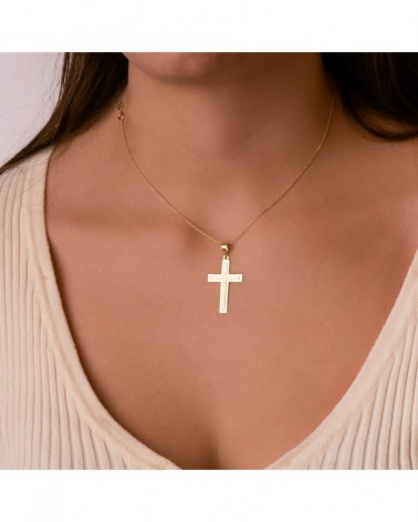 Cruz oro 18k amarillo sin cristo brillo mate 32x20mm