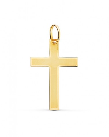 Cruz oro amarillo 18k sin cristo acabado mate y brillo 29x20mm