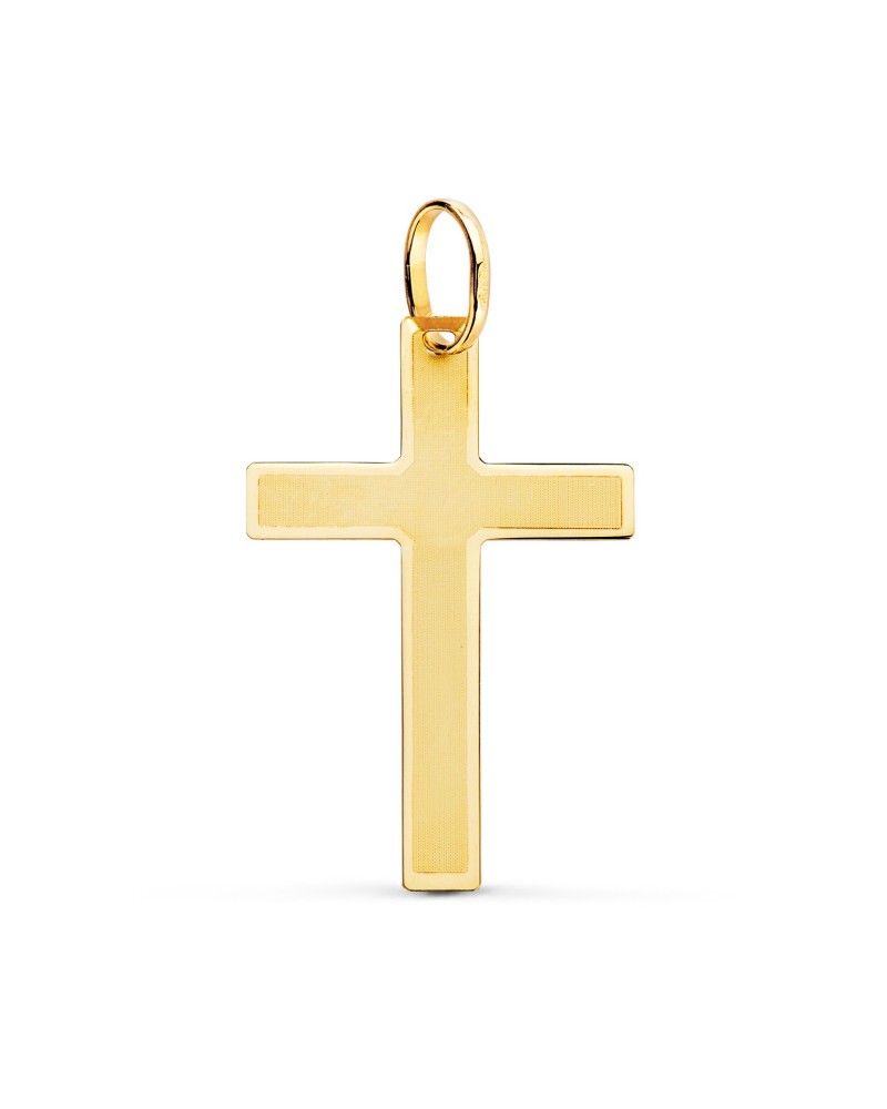 Cruz oro amarillo 18k sin cristo acabado mate y brillo 29x20mm