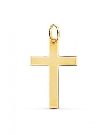 Cruz oro amarillo 18k sin cristo acabado mate y brillo 29x20mm