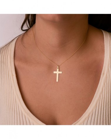 Cruz oro amarillo 18k sin cristo acabado mate y brillo 29x20mm