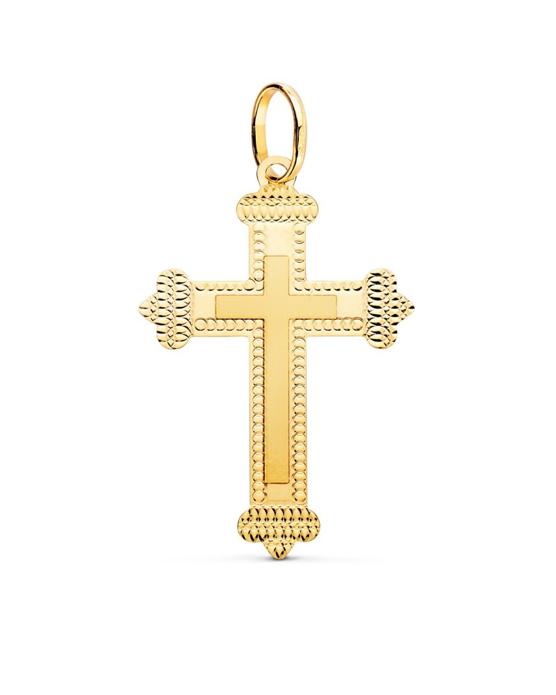 Cruz oro 18k amarillo sin cristo tallada 35x23mm