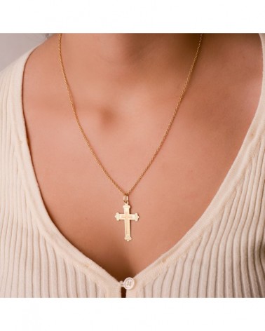Cruz oro 18k amarillo sin cristo tallada 35x23mm