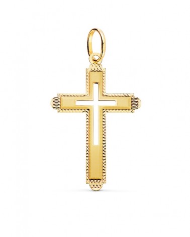 Cruz oro amarillo 18k tallada sin cristo 35x22mm
