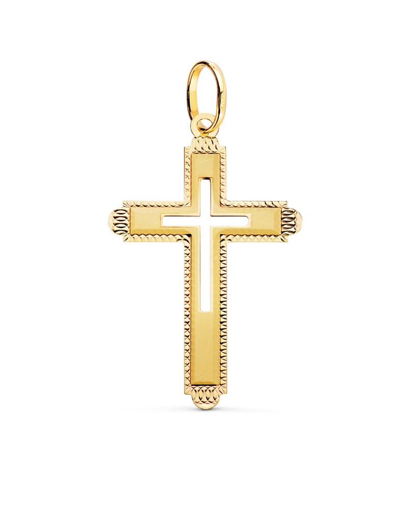 Cruz oro amarillo 18k tallada sin cristo 35x22mm