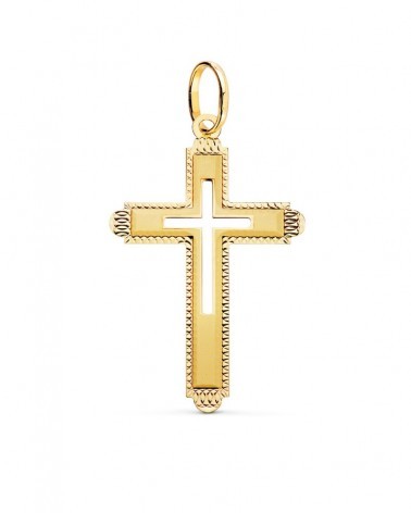 Cruz oro amarillo 18k tallada sin cristo 35x22mm