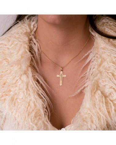 Cruz oro amarillo 18k tallada sin cristo 35x22mm