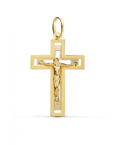 Cruz oro 18k amarillo con Cristo tallado 35x22 mm