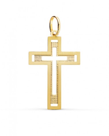 Cruz oro 18k amarillo sin cristo tallada 35x22mm