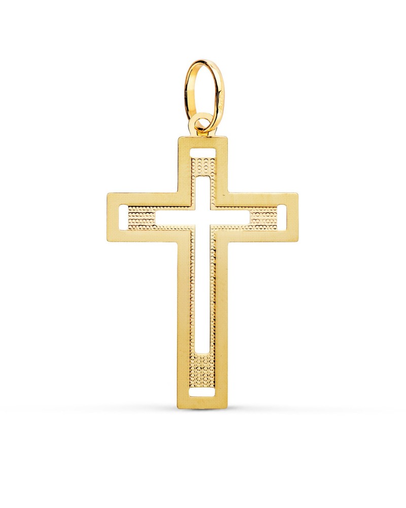 Cruz oro 18k amarillo sin cristo tallada 35x22mm