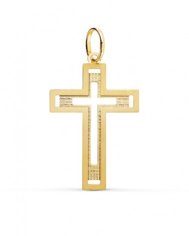 Cruz oro 18k amarillo sin cristo tallada 35x22mm