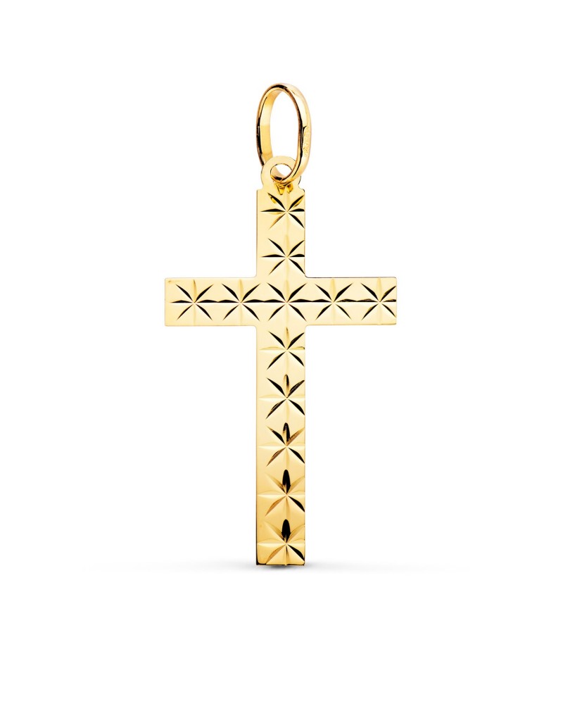 Cruz oro amarillo 18k tallada sin cristo 35x19mm