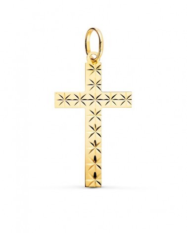 Cruz oro amarillo 18k tallada sin cristo 35x19mm