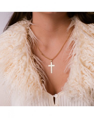 Cruz oro amarillo 18k tallada sin cristo 35x19mm