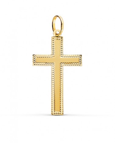 Cruz oro 18k amarillo bordes tallados 35x20mm