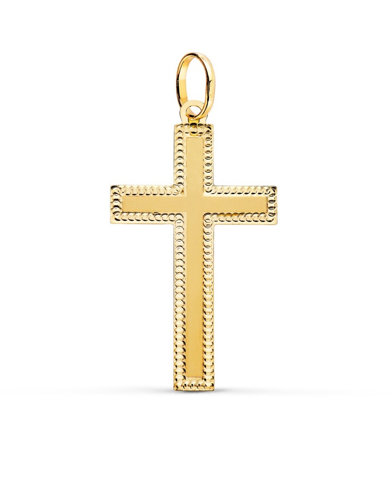 Cruz oro 18k amarillo bordes tallados 35x20mm