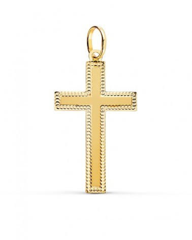 Cruz oro 18k amarillo bordes tallados 35x20mm