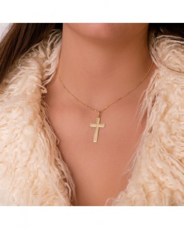 Cruz oro 18k amarillo bordes tallados 35x20mm