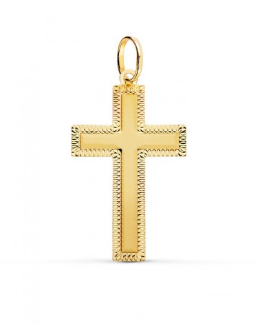 Cruz oro amarillo 18k sin cristo tallada 35x20mm