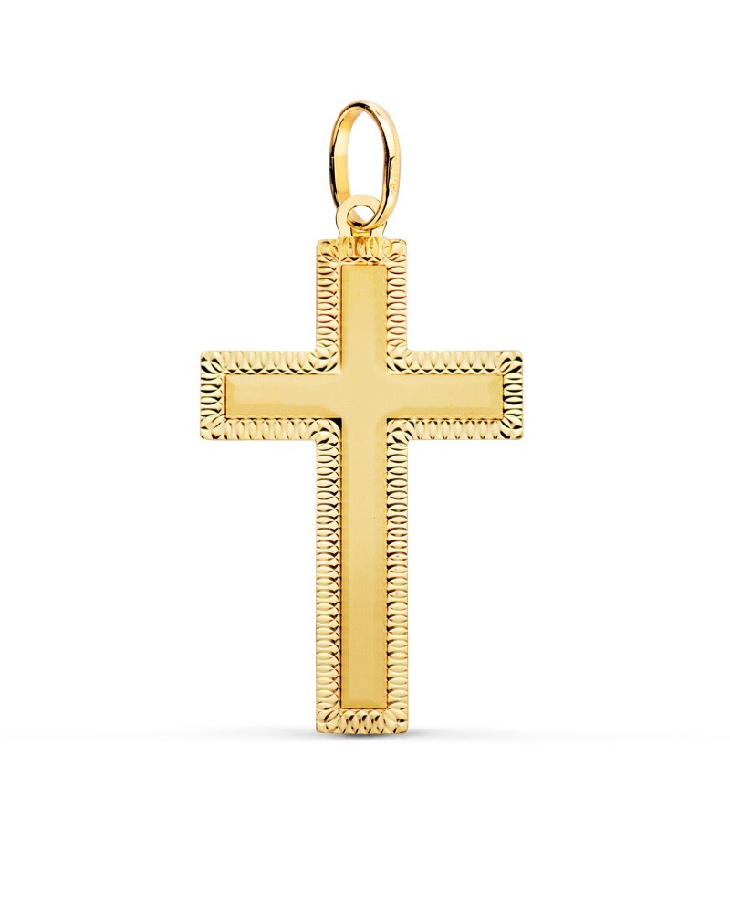 Cruz oro amarillo 18k sin cristo tallada 35x20mm
