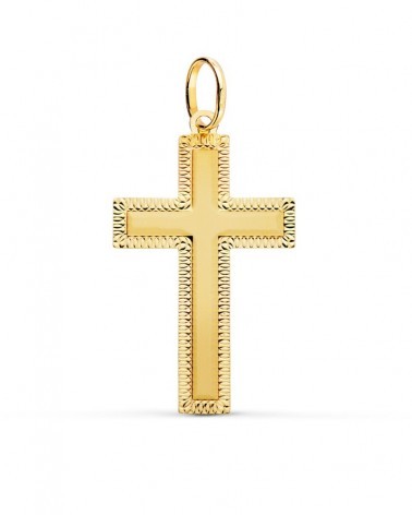 Cruz oro amarillo 18k sin cristo tallada 35x20mm