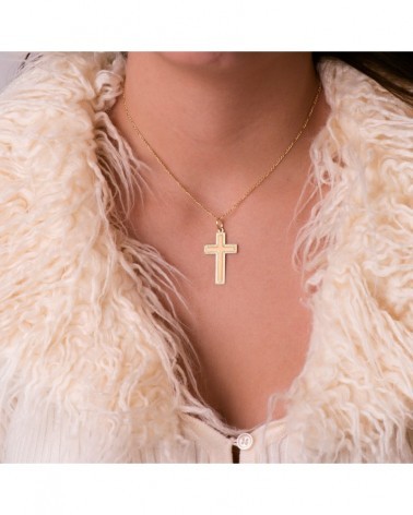Cruz oro amarillo 18k sin cristo tallada 35x20mm