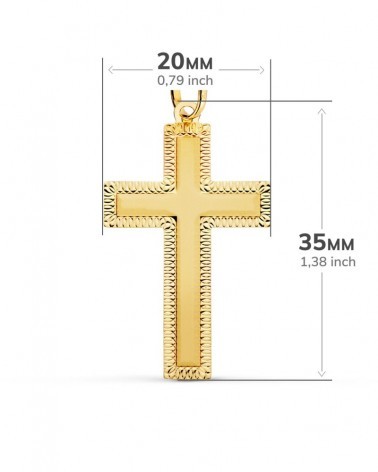 Cruz oro amarillo 18k sin cristo tallada 35x20mm