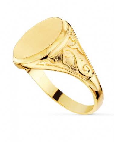 Sello oro 18k amarillo oval tallado 14x11mm