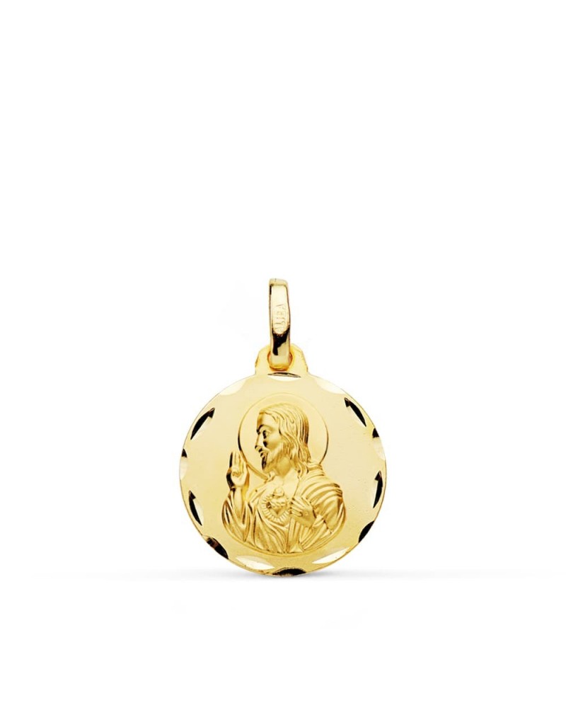 Medalla oro 18k Sagrado Corazón de Jesús tallada 16mm
