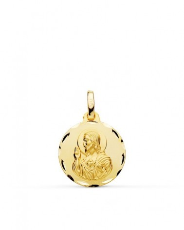 Medalla oro 18k Sagrado Corazón de Jesús tallada 16mm