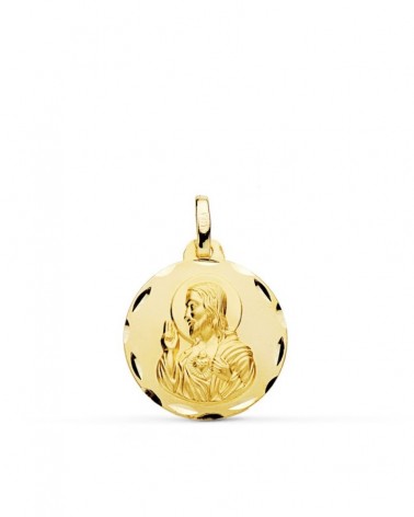 Medalla oro 18k Sagrado Corazón de Jesús tallada 18mm