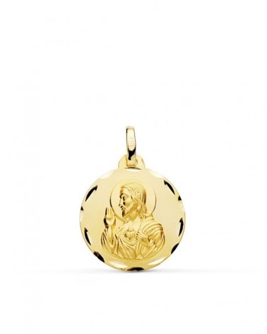 Medalla oro 18k Sagrado Corazón de Jesús tallada 18mm