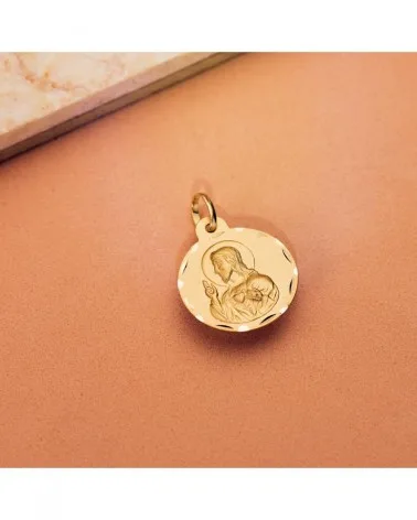 Medalla oro 18k Sagrado Corazón de Jesús tallada 18mm