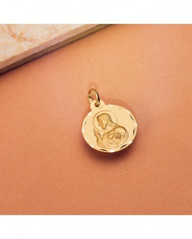 Medalla oro 18k Sagrado Corazón de Jesús tallada 18mm