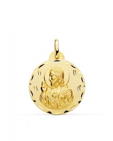 Medalla Sagrado Corazón de Jesús oro 18k tallada 24mm
