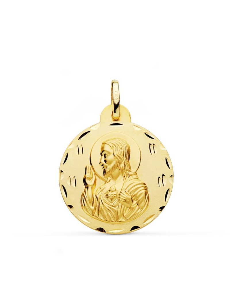 Medalla Sagrado Corazón de Jesús oro 18k tallada 24mm